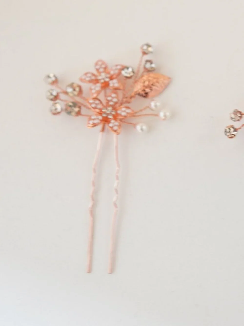 Set of 3 Rose Gold Floral Bridal Hair Pins Rhinestone Pearl Wedding Hair Accesso